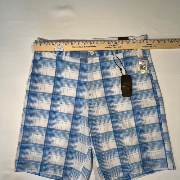 Greg Norman Performance Plaid Golf Shorts - Men's 34 - Blue/White Tasso Elba - Picture 7 of 9